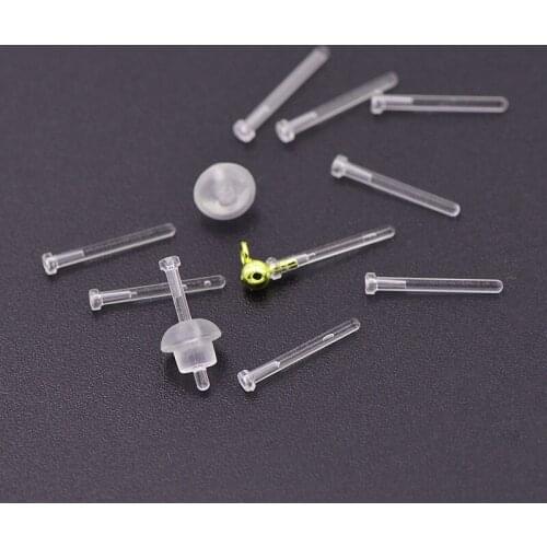 200pcs Transparent Plastic Earring Pins 0.75/0.55mm hole Hypoallergenic DIY Earring Finding