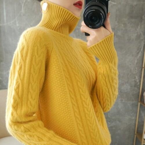 Hot Sale Thicker Warm Turtleneck Sweaters 100% Pure Wool Knitted Pullovers Winter 2021 Soft Jumpers Female Knitwears