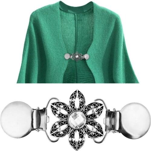 Hot Sales Vintage Women Flower Rhinestone Sweater Clamp Cardigan Collar Duck Clip Clasp