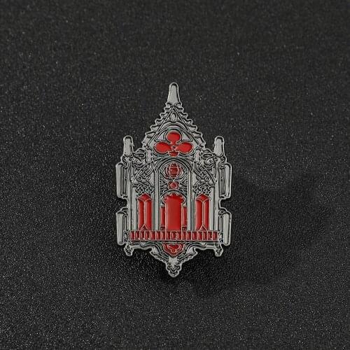 Gothic Church Brooch Red Black Mysterious Building Brooch Metal Enamel Lapel Pin Badge Accessories Jewelry Halloween Gifts