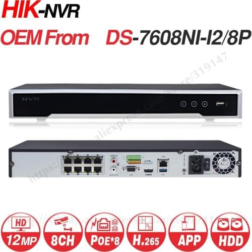 Hikvision OEM NVR OEM form DS-7608NI-I2/8P 8CH 8 POE NVR for POE Camera 12MP Max 2SATA Network Video Recorder