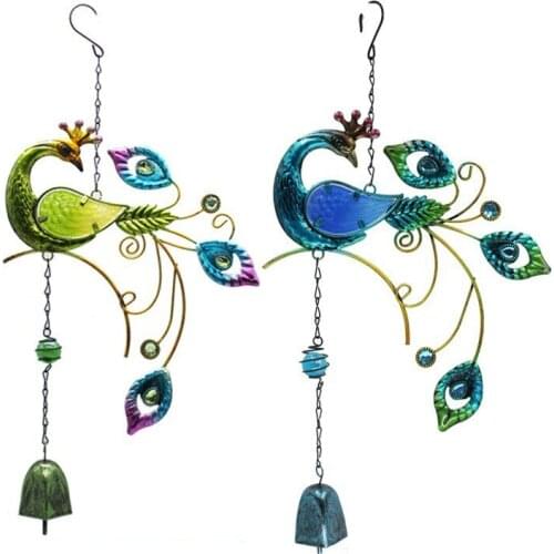 Peacock Metal Wind Chime Pendant Glass Painted Garden Balcony Pendant