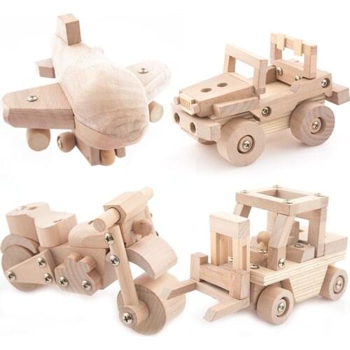Solid Wood Assembly Model of Aircraft Motorcycle and Vehicle Handmade Toys for Children DIY Car Model Toys Gift for Kids A129