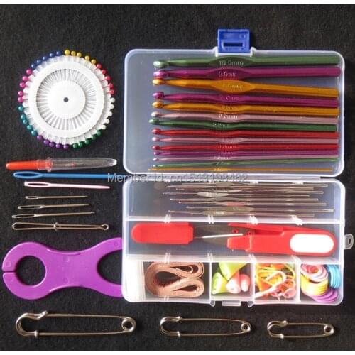 Free shipping DIY knitting needle set, crochet hook knitting needle tool boxes Weaving Craft Tools set