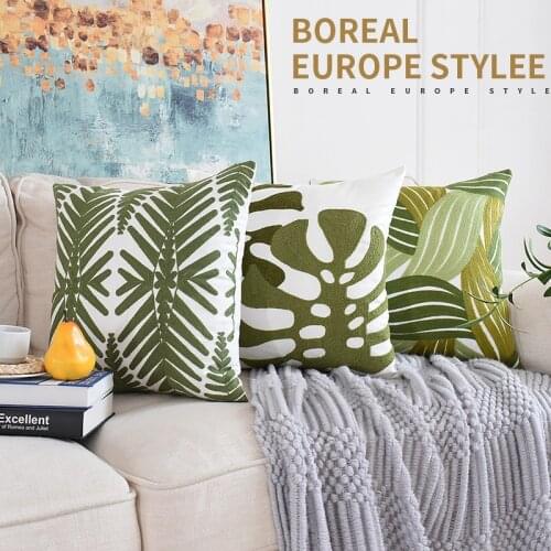 Green Plant Cushion Covers Leaves Cotton Linen Throw Pillowcases Covers For Home Decor Sofa Chair Bed Cussions Cases Almofadas