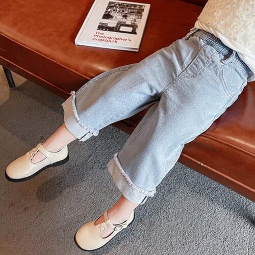New Arrival Spring Kids Girl Fashion Long Denim Wide Leg Pants Elastic Waist Loose Jeans Pants Children Straight Pants For 1-7T