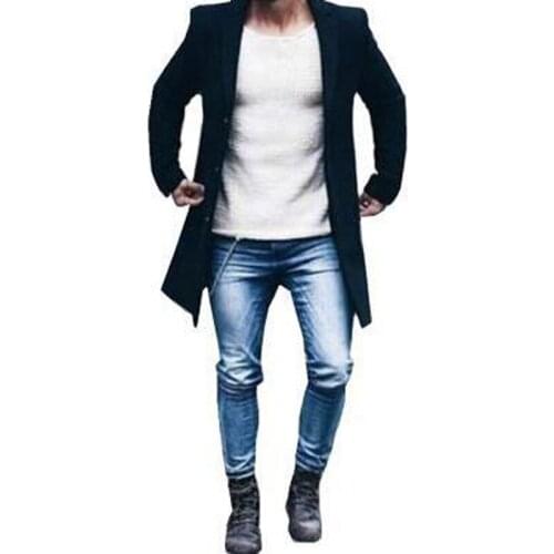 New Arrival Winter Fashion Men Slim Fit Long Sleeve Cardigans Blends Coat Jacket Solid Long Woolen Windbreaker