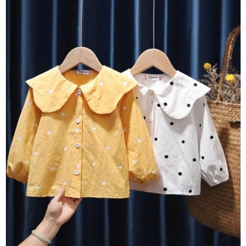 New Kids Girls Shirts Long Sleeve Toddler Infant Blouses For Spring Summer Fashion Dot Print Children Cotton Tops Clothes Gifts