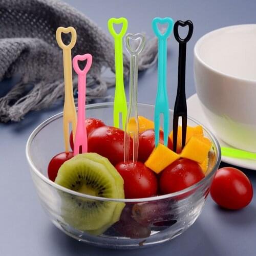 Disposable fruit fork plastic transparent bar pastry heart shaped fruit fork 500pcs