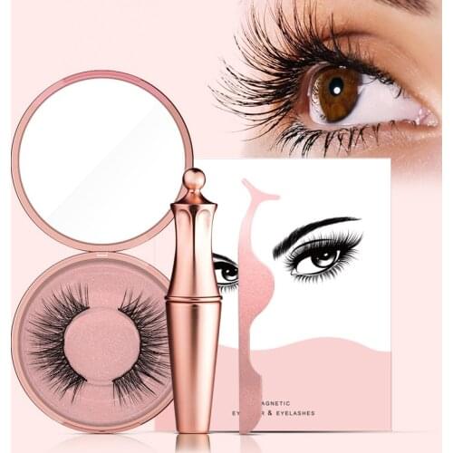 Wholesale Rose Gold Mirror Packaging 5 Magnets Lashes Magnetic Eyelashes With Eyeliner