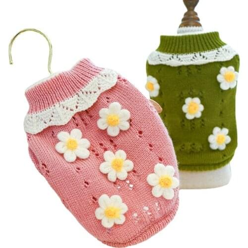 Autumn/Winter Warm Comfortable Dog Sweater Jacket Cat Flowers Vest Coat Dog Clothes for Small Dogs Cat Turtleneck Pet Clothes