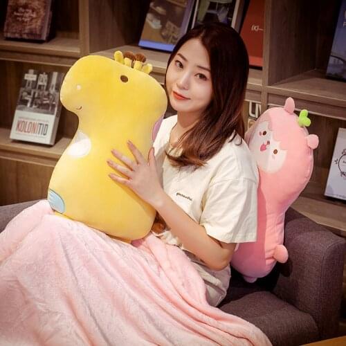 Variety Styles Alpaca & Giraffe Plush Pillow With Blanket Soft Cartoon Animal Dinosaur & White Duck Stuffed Handwarm Doll Gifts