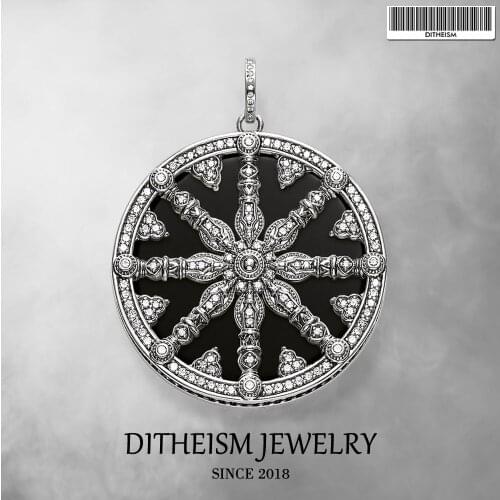 Black Crystal Wheel Pendants, 2018 New Fashion Jewelry 925 Sterling Silver Trendy Gift For Women Men Boy Girls Fit Necklace