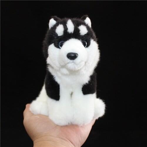 Lifelike toy about 16cm squatting husky black dog plush toy soft doll baby toy Christmas gift h0744