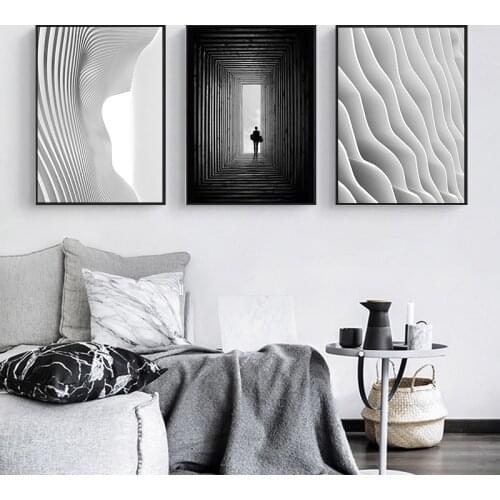 Nordic Black White Space Canvas Painting Abstract Building Prints and Posters Wall Art Pictures for Living Room Home Decoration