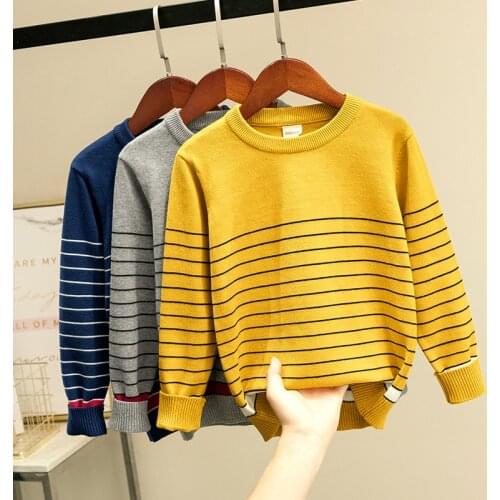 Striped O-neck Teen Boys Sweaters Long Sleeve Spring Fall Kids Knitted Wear Pullover Childrens Clothing