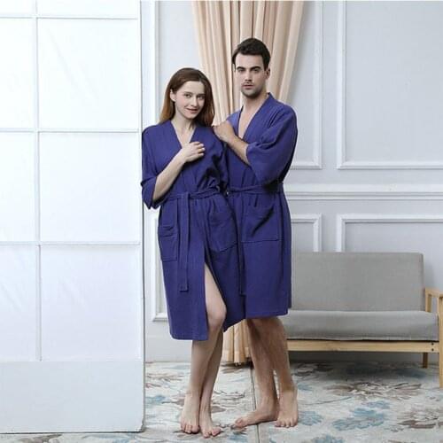 Pajamas new womens nightgown couple kimono waffle short-sleeved мужской банный халат home bathrobe Size M L XL