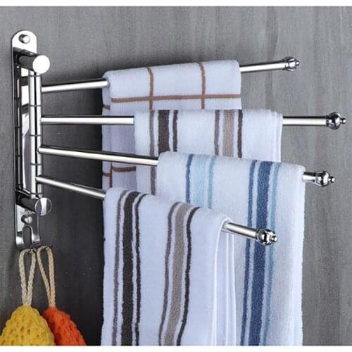 2/3/4/5 Rod Bathroom Towel Rack Punch-Free Rotating Towel Rack With Hook Rotatable Kitchen Bathroom Hanger 304 Stainless Steel