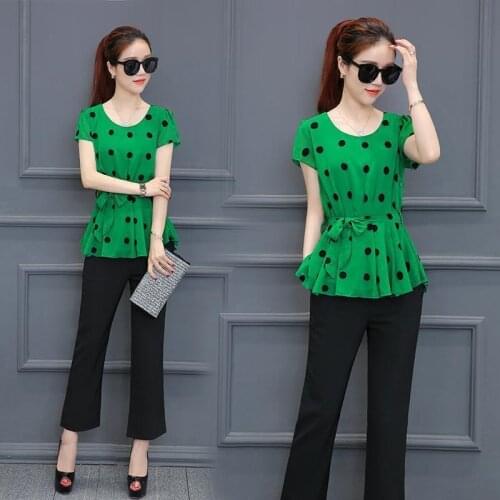 Women Summer Shirts Casual Chiffon Short Sleeve Dots Blouses Ladies O-Neck Korean Version Tops Blusas Fashion MM0411
