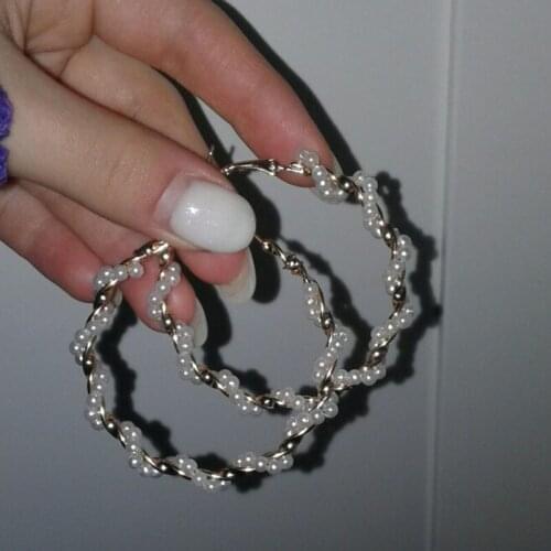 Trend Pearl Twist Big Circle Hoop Earrings Women Korean Sweet Imitation Pearl Big Earrings Fashion Statement Geometric Jewelry