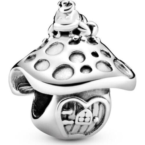 Authentic 925 Sterling Silver Bead Mushroom & Frog Charm Fit Fashion Women Pandora Bracelet Bangle Gift DIY Jewelry