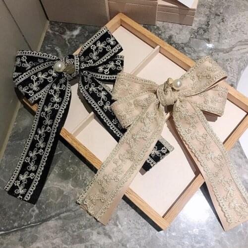 Women Girl Neck Bow Tie Bow Knot Shirt Pins Fall Vintage Lace Rhinestone Solid Striped Apparel Accessories Fashion Jewelry-CDE