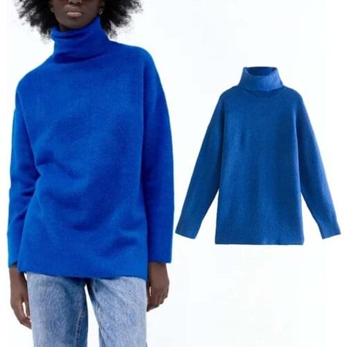 Klkxmyt Za Women Sweater 2021 Fashion Loose Knitted Turtleneck Sweaters Woman Vintage Long Sleeve Female Pullovers Chic Tops