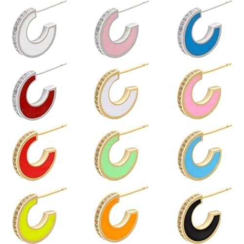 ZHUKOU 2021 NEW Gold/Silver color C Shape stud Earrings 12 Colors Womens Enamel stud Earrings Fashion Jewelry Wholesale VE336
