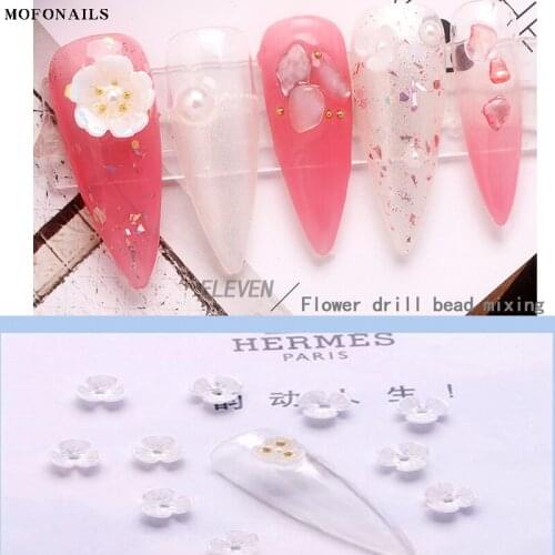 100pc/bag Pearl White/AB Color Nail Crystal Rhinestone Flat-back Shell Flower Design 3D Nail Charm Rhinestone Nail Tip Accessory