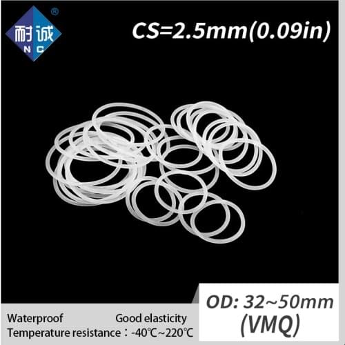 2PCS/lot Silicone rubber oring VMQ CS 2.5mm OD32/34/35/38/40/42/44/45/48/50mm O Ring Gasket Silicone O-ring waterproof