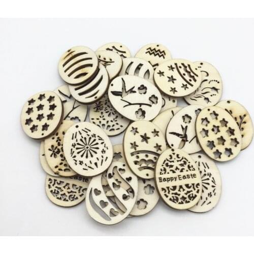 20pcs 30x40mm Rustic Happy Easter Eggs Wood Crafts Tags Decoration DIY Embellishment Chips Easter Egg Hanging Ornaments Pendants