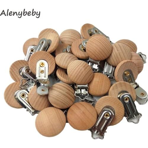20pc Metal Wooden Baby Pacifier Clips Teether Solid Color Non-perforated Holders Cute Infant Soother Clasps Teething Holders Acc