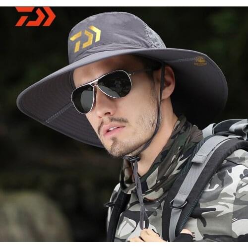 2021 DAIWA Brand Mens Summer Sun Shading Breathable Fisherman Hat Big Brim Fishing Hat Outdoor Sun Hat Waterproof Riding Cap