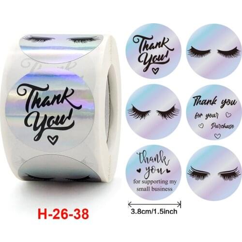 500pcs 1 Inch Eyebrow Thank You For Supporting My Small Business Stickers Rainbow Laser Stickers For Business Shop Packaging Box