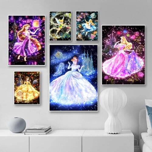 5D Diamond Painting Disney Princess Diamond Embroidery Full Elves Cartoon Belle Tiana Cross Stitch Kits Christmas Home Decor