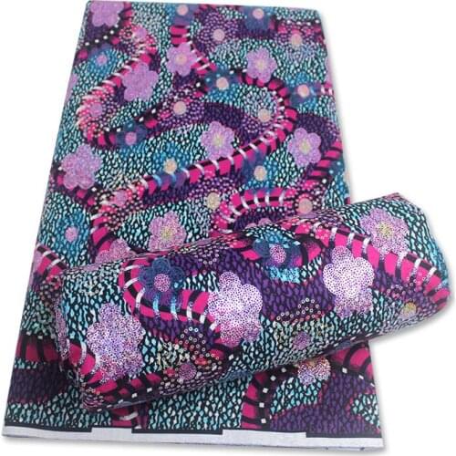 African Cotton Wax with Sequins Ankara Fabric Material Pure Cotton 6 Yards for Cloth SH201225