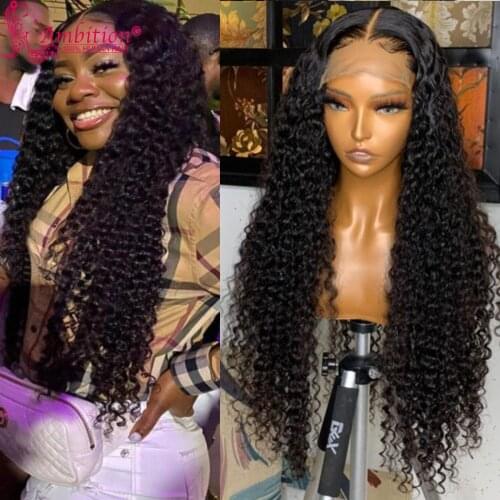 Ambition #1b Unprocessed Human Hair Wigs Preplucked Curly Lace Front Wigs 13x4 Lace Frontal Wig Bleached Knots Human Hair Wigs