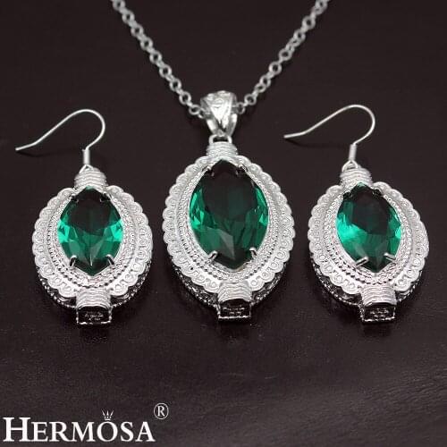Big Promotion Green Topazz Eye Shape Jewelry 925 Sterling Silver Earrings Pendant Necklace for women NY822 Fashion Party Gift