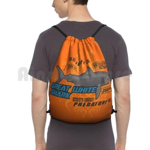 Great White Shark-The Great White Shark Backpack Drawstring Bags Gym Bag Waterproof Shark The White Shark Fish Danger