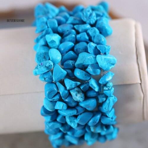 Fashion Jewelry Gift Bangle For Women Natural Blue Howlite Stone Chip Beads Cord Stretch Bracelet 8" 1Pcs H132