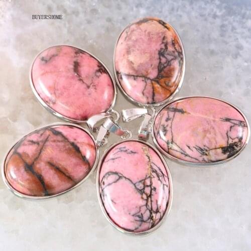 BUYERSHOME Oval 25x35MM Women Jewelry For Necklace Natural Stone Beads Pink Rhodonite Pendant 1Pcs K680