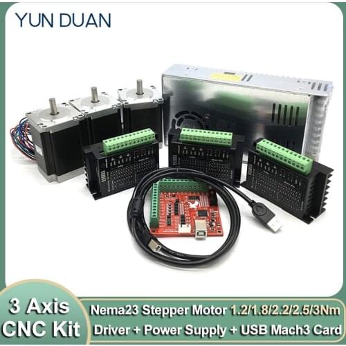 CNC Router 3 Axis Nema23 Stepper Motor Kit 2PH 3Nm 3A Steping Motor Driver 350W DC 24V Power Supply USB Mach3 Controller Card