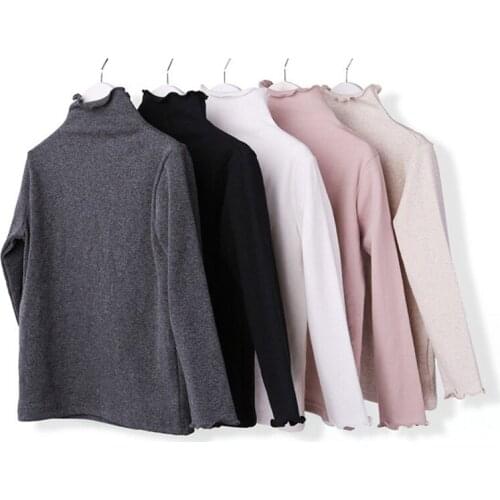 Long Sleeve Children T shirt Girls Tops Fall Winter Turtleneck Fleece Warm Girls T shirt Cotton Kids Clothes 3-13Y DQ651