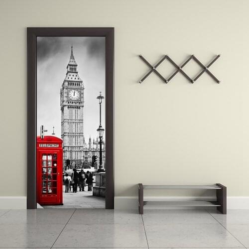 Home Decor Creative DIY 3D Door Stickers British Big Ben Pattern for Kids Room Home Decoration Wall Sticker Mural Decals