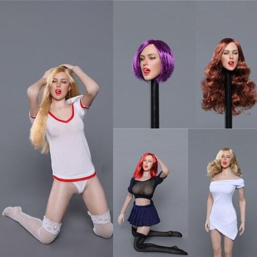 GC021 Collectible 1/6 Scale Sexy Female European Beauty Head Sculpt Carving with Tongue for 12'' pale color seamless body