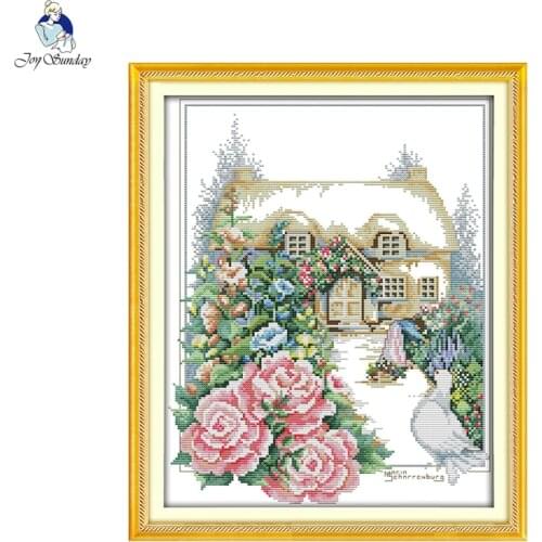 Joy Sunday Spring Garden Counted DIY Handmade Cross Stitch 11CT 14CT DMC Printed Cloth for Embroidery Home Decor Needlework