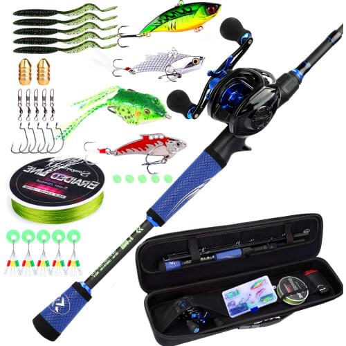 Sougayilang 7.0:1 High Speed Baitcsting Reel and 1.8m-2.4m Carbon Fiber Casting Fishing Rod with Fishing Bag Line Lure Hooks Set