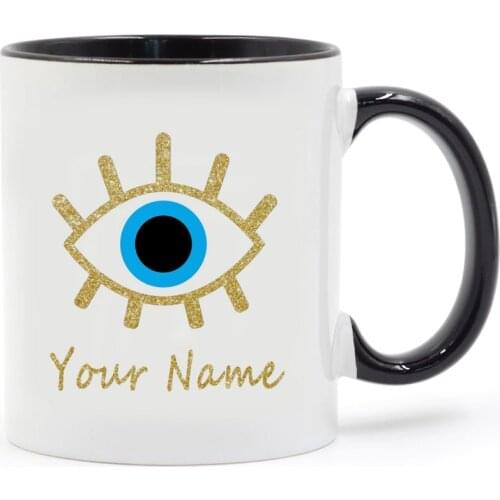 Personalised Coffee Mugs 11oz Ceramic Custom Printed Gold Eye Tea Milk Cup and Mug Gift Name Text Drop Shipping