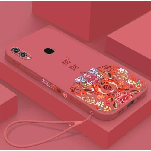 Chinese Auspicious Retro Palace Soft Gel Liquid Silicone Phone Cases For Huawei Honor8X Casing With Phone Straps