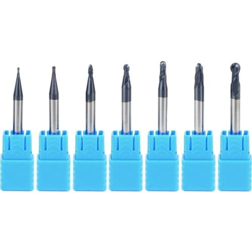 7Pcs Tungsten Carbide End Mill 2 Flutes Ball Nose Engraving Radius 0.5-2.0MM CNC Router Bit Milling Cutter Woodworking Tool